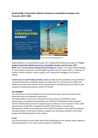 Saudi Arabia Construction Market Research Report 2017-2026