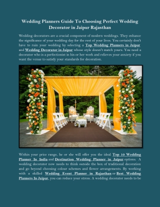 Wedding Planners Guide To Choosing Perfect Wedding Decorator In Jaipur Rajasthan