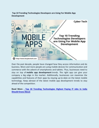 Top 10 Trending Technologies Developers are Using For Mobile App Development