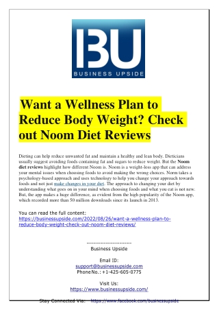 Want a Wellness Plan to Reduce Body Weight Check out Noom Diet Reviews