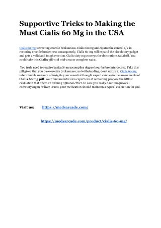 Supportive Tricks to Making the Must Cialis 60 Mg in the USA