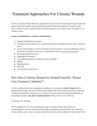 Treatment Approaches For Chronic Wounds