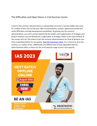 The Difficulties and Open Doors in Civil Services Career