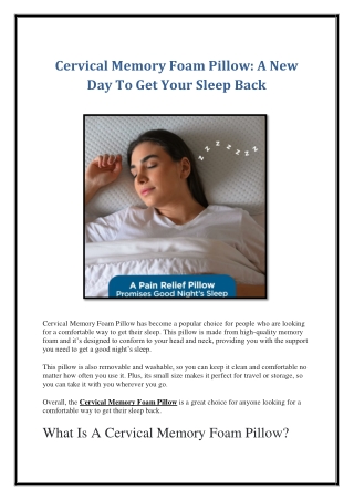 Cervical Memory Foam Pillow- A New Day To Get Your Sleep Back