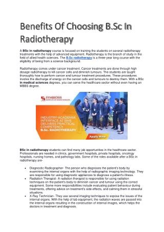 Benefits Of Choosing B.Sc In Radiotherapy