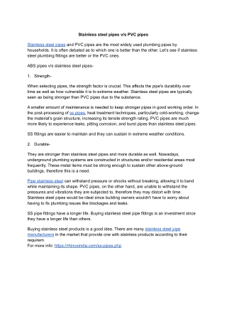 Stainless steel pipes v_s PVC pipes