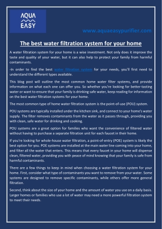 The best water filtration system for your home