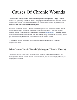 Causes Of Chronic Wounds