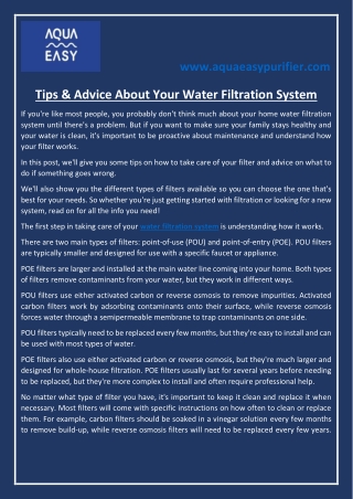 Tips & Advice About Your Water Filtration System