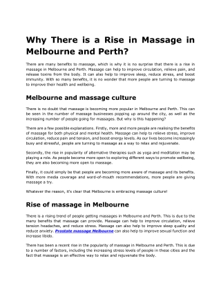 Why There is a Rise in Massage in Melbourne and Perth