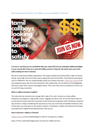 Get laid and paid instantly: Are callboy services available in Chennai?