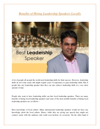 Benefits of Hiring Leadership Speakers Locally