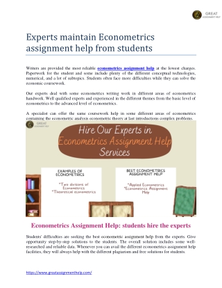 Experts maintain Econometrics assignment help from students