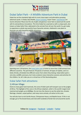 Dubai Safari Park – A Wildlife Adventure Park in Dubai