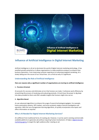 Influence of Artificial Intelligence in Digital Internet Marketing