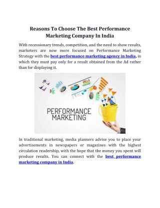 Reasons To Choose The Best Performance Marketing Company In India