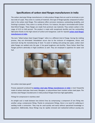 Specifications of carbon steel flanges manufacturers in India