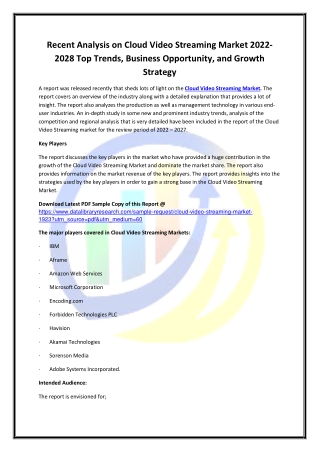 Global Cloud Video Streaming Market Opportunities and Forecast 2020-2027