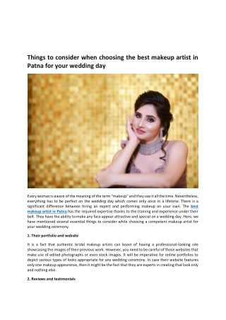 Things to consider when choosing the best makeup artist in Patna for your weddin