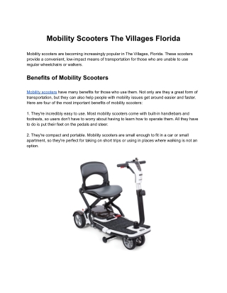 Mobility Scooters in The Villages, Florida