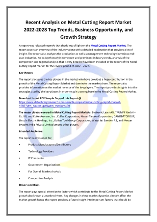 Global Metal Cutting Report Market Opportunities and Forecast 2020-2027
