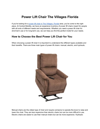 Power Lift Chair in The Villages, Florida