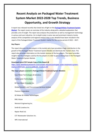 Global Packaged Water Treatment System Market Opportunities and Forecast 2020-20
