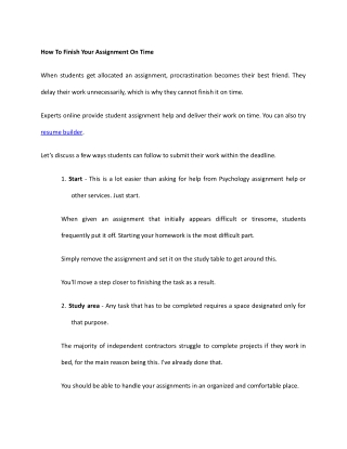 How To Finish Your Assignment On Time