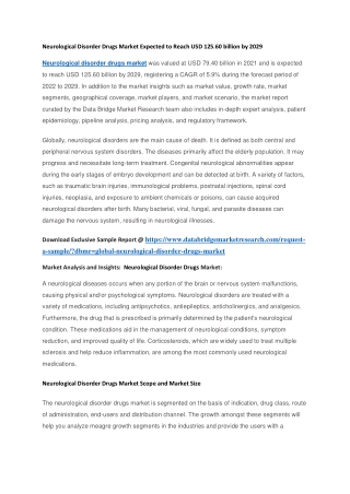 Neurological Disorder Drugs Market Expected to Reach USD 125.60 billion by 2029