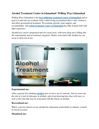 Alcohol Treatment Center in Islamabad