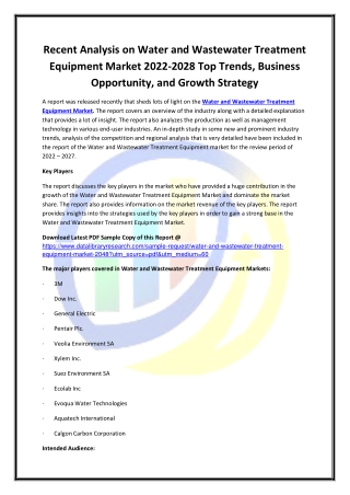 Global Water and Wastewater Treatment Equipment Market Opportunities and Forecas