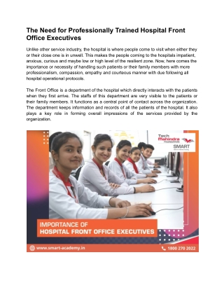 The Need for Professionally Trained Hospital Front Office Executives