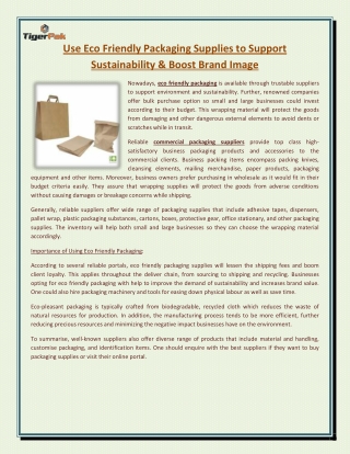 Use Eco Friendly Packaging Supplies to Support Sustainability & Boost Brand Image