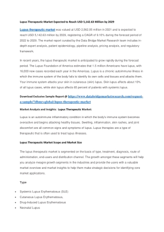 Lupus Therapeutic Market Expected to Reach USD 5,142.63 Million by 2029