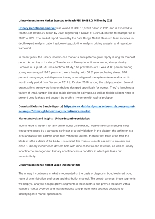Urinary Incontinence Market Expected to Reach USD 19,088.09 Million by 2029