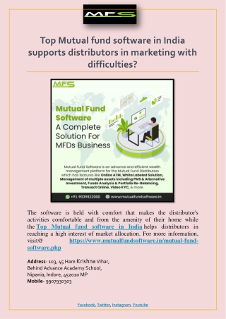 Top Mutual fund software in India supports distributors in marketing with difficulties