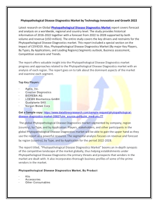Global Phytopathological Disease Diagnostics Market Opportunities and Forecast 2