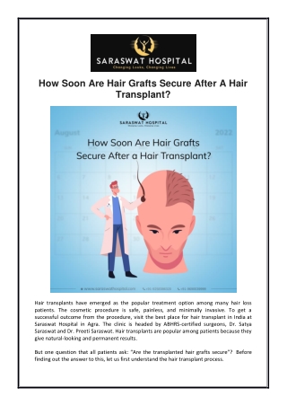 How Soon Are Hair Grafts Secure After A Hair Transplant?