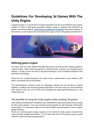 Guidelines For Developing 3d Games With The Unity Engine