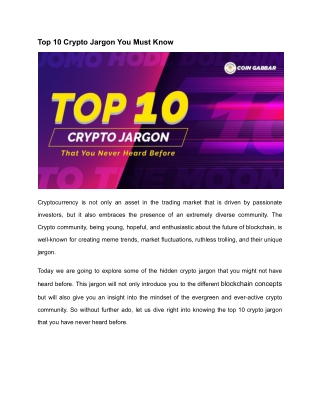 Top 10 Crypto Jargon You Must Know