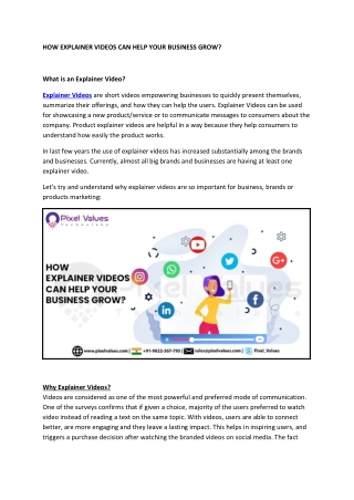 HOW EXPLAINER VIDEOS CAN HELP YOUR BUSINESS-PIXEL VALUES TECHNOLABS