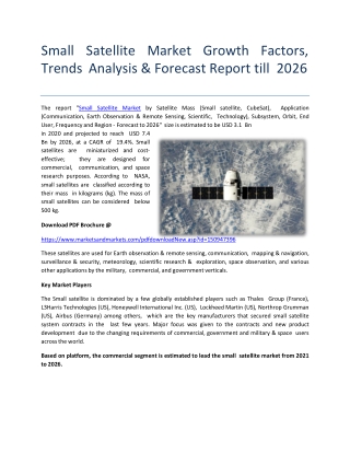 Small Satellite Market Growth Factors, Trends Analysis & Forecast Report till 2026