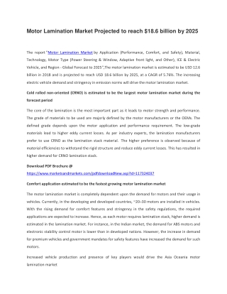 Motor Lamination Market Projected to reach $18.6 billion by 2025