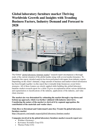 Global laboratory furniture market Thriving Worldwide Growth and Insights with T