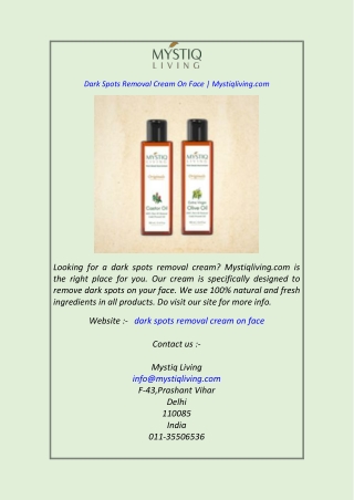 Dark Spots Removal Cream On Face Mystiqliving.com