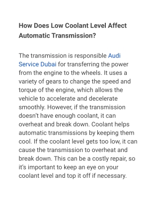 How Does Low Coolant Level Affect Automatic Transmission