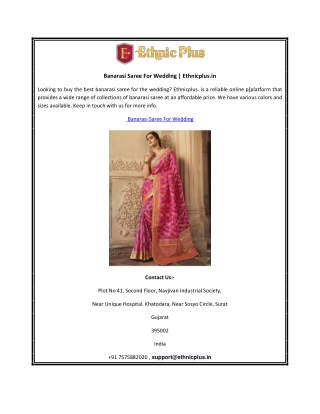 Banarasi Saree For Wedding | Ethnicplus.in