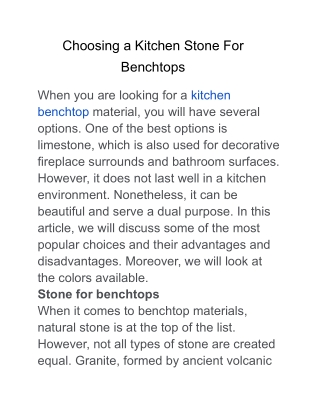 Choosing a Kitchen Stone For Benchtops