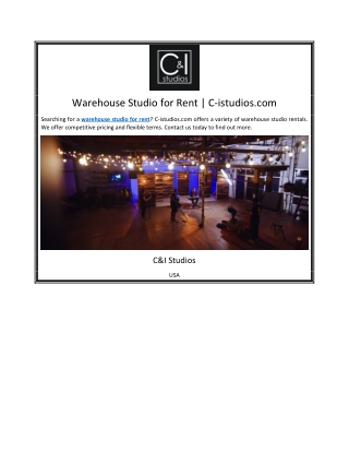 Warehouse Studio for Rent | C-istudios.com
