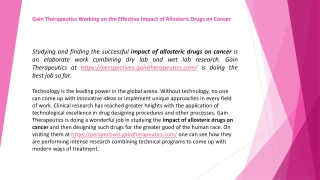 Gain Therapeutics Working on the Effective Impact of Allosteric Drugs on Cancer